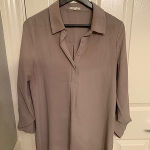 Pleione Gray Collared Roll Tab Sleeve Tunic